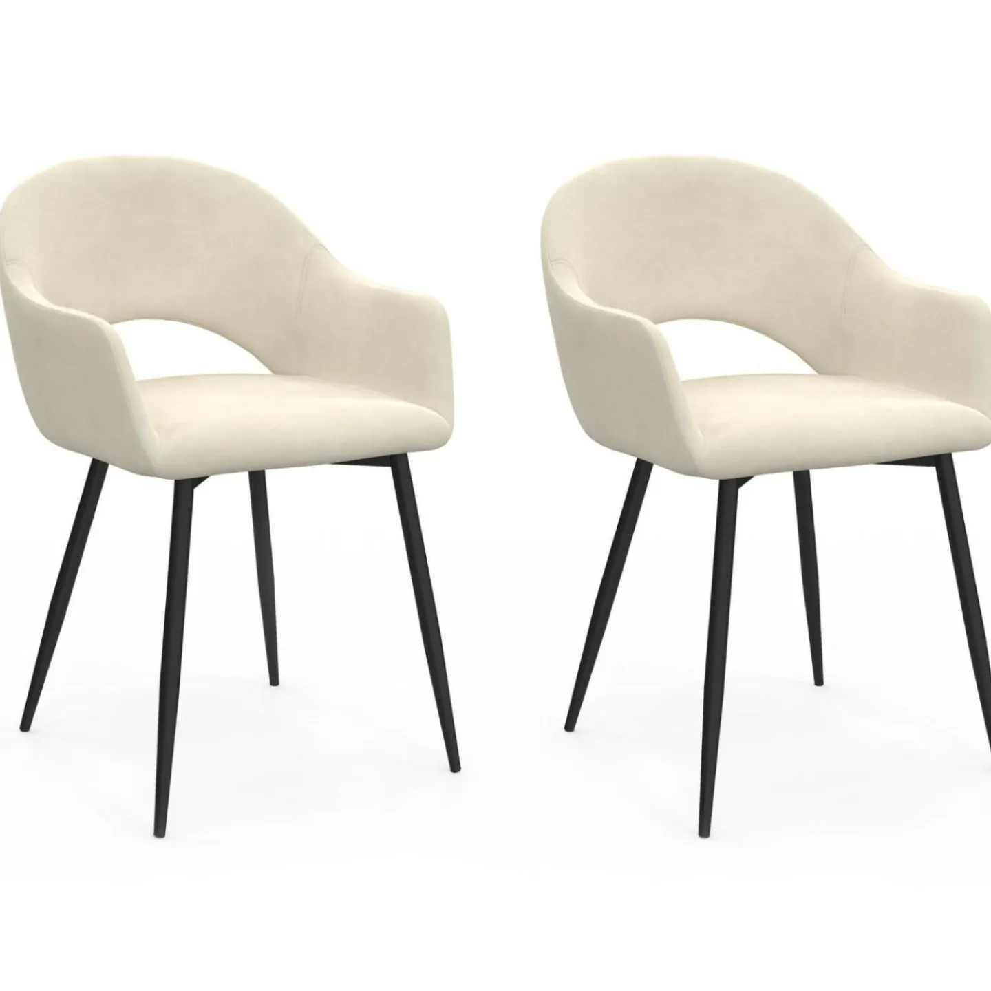 Lot de 2 chaises de salle à manger, fauteuils de table CLARA en velours crème*IDMarket Online