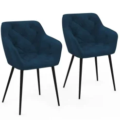 Lot de 2 chaises de salle à manger, fauteuils de table capitonnés LYA velours bleu canard*IDMarket Online