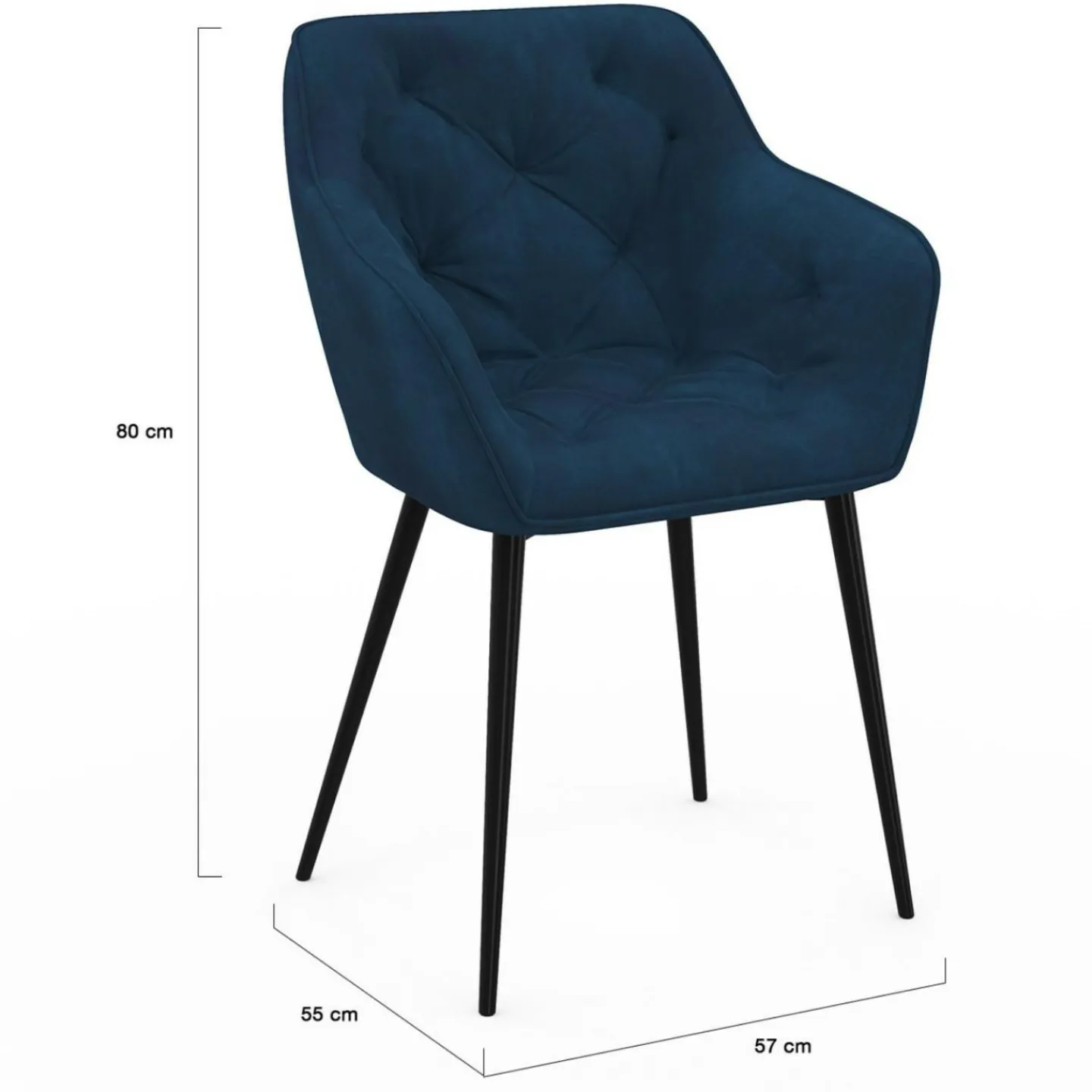 Lot de 2 chaises de salle à manger, fauteuils de table capitonnés LYA velours bleu canard*IDMarket Online