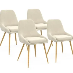 Lot de 4 chaises de salle à manger en velours beige avec demi-accoudoirs*IDMarket