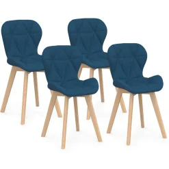Lot de 4 chaises en tissu bleu canard design pour salle à manger*IDMarket Outlet