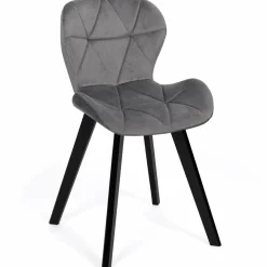 Lot de 4 chaises en velours gris clair avec pieds noirs assise matelassée*IDMarket Clearance