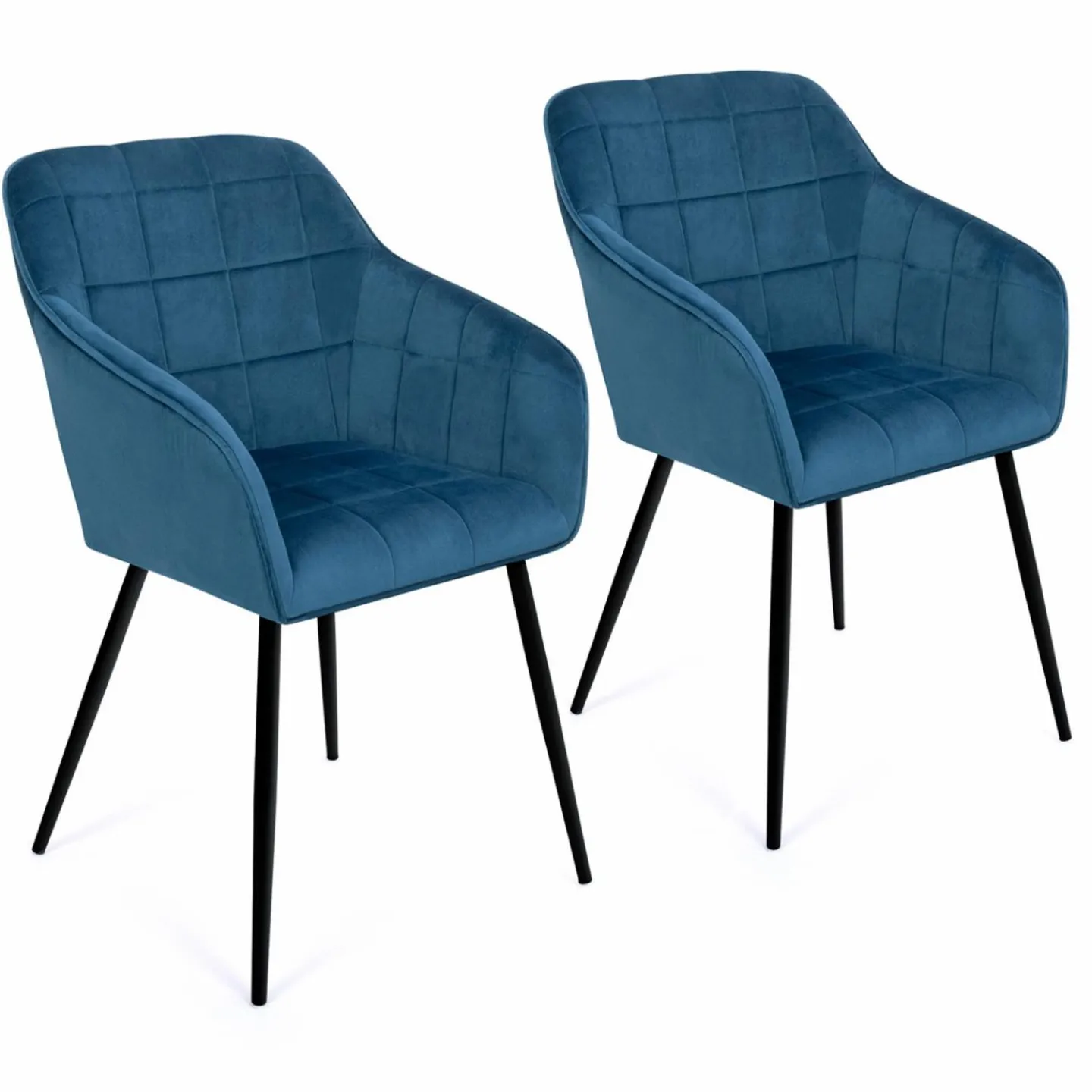 Lot de 2 chaises en velours bleu canard avec accoudoirs*IDMarket Best
