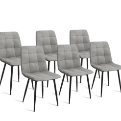 Lot de 6 chaises en velours gris clair matelassé*IDMarket New