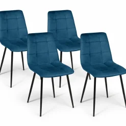 Lot de 4 chaises en velours bleu matelassé*IDMarket