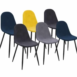 Lot de 6 chaises en velours mix color bleu x2, jaune, gris clair et gris foncé x2*IDMarket Discount