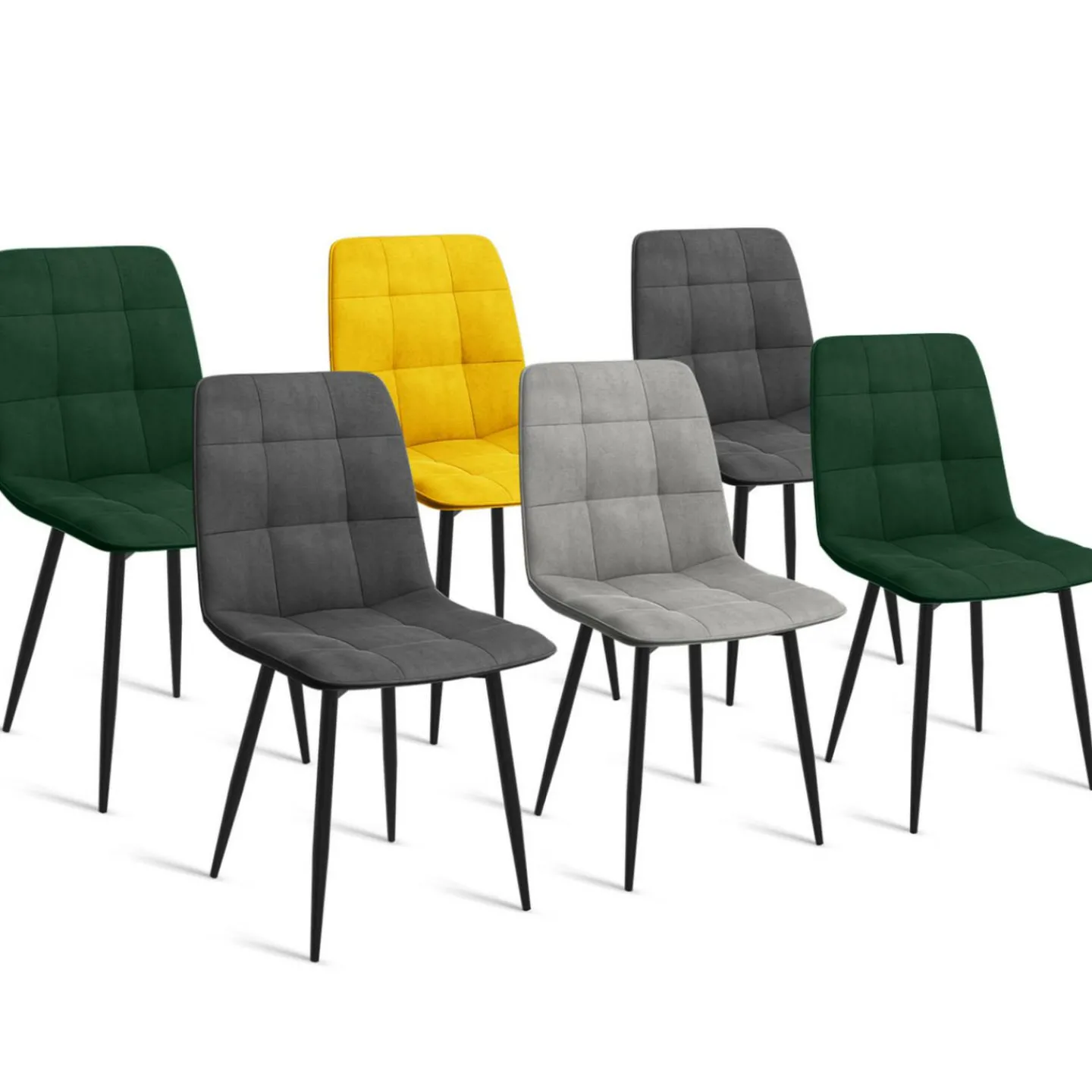 Lot de 6 chaises en velours mix vert, jaune et gris matelassées*IDMarket