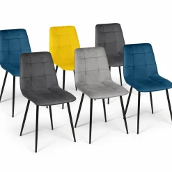Lot de 6 chaises en velours bleu x2, jaune, gris clair et gris foncé x2 matelassé*IDMarket Online