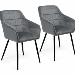 Lot de 2 chaises en velours gris avec accoudoirs*IDMarket Online