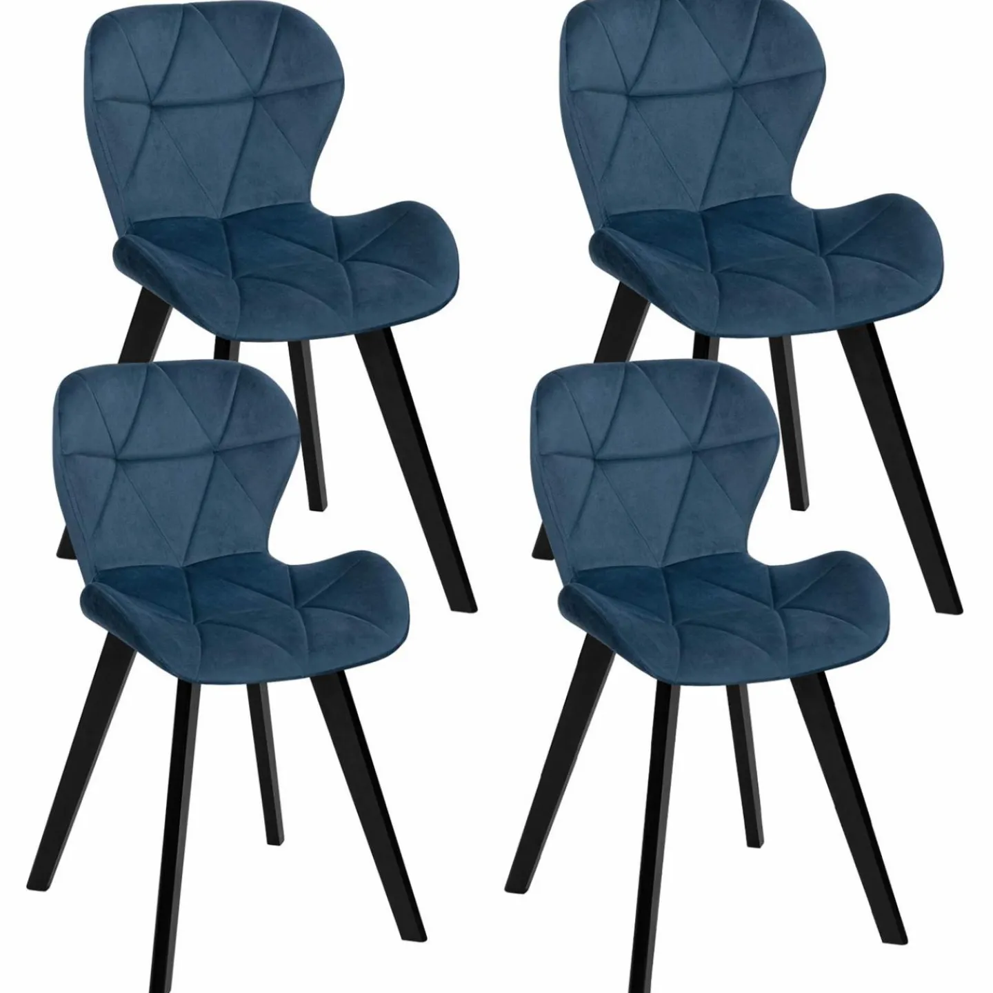 Lot de 4 chaises matelassées velours bleu*IDMarket Outlet