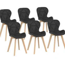 Lot de 6 chaises modernes en PU noir pieds en bois pour salle à manger*IDMarket Online