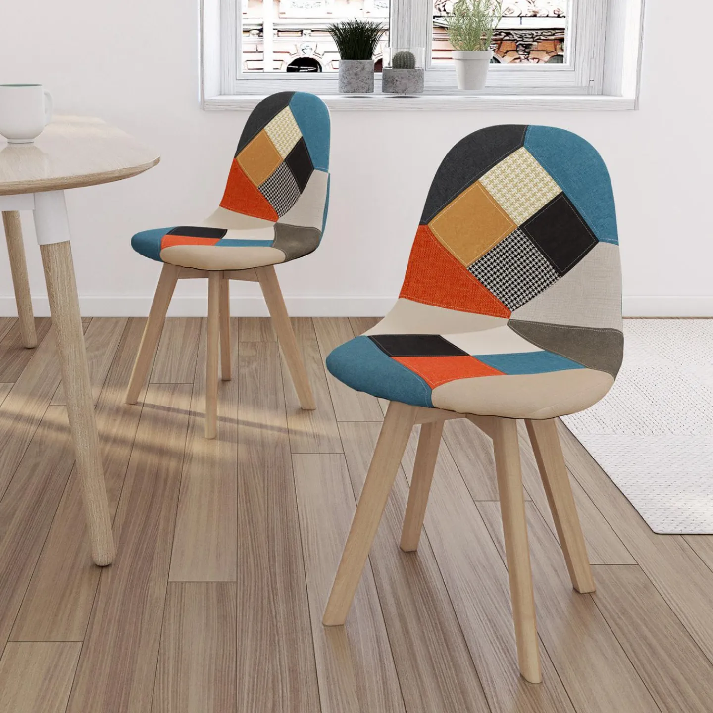 Lot de 2 chaises scandinaves patchworks multicolores*IDMarket Discount