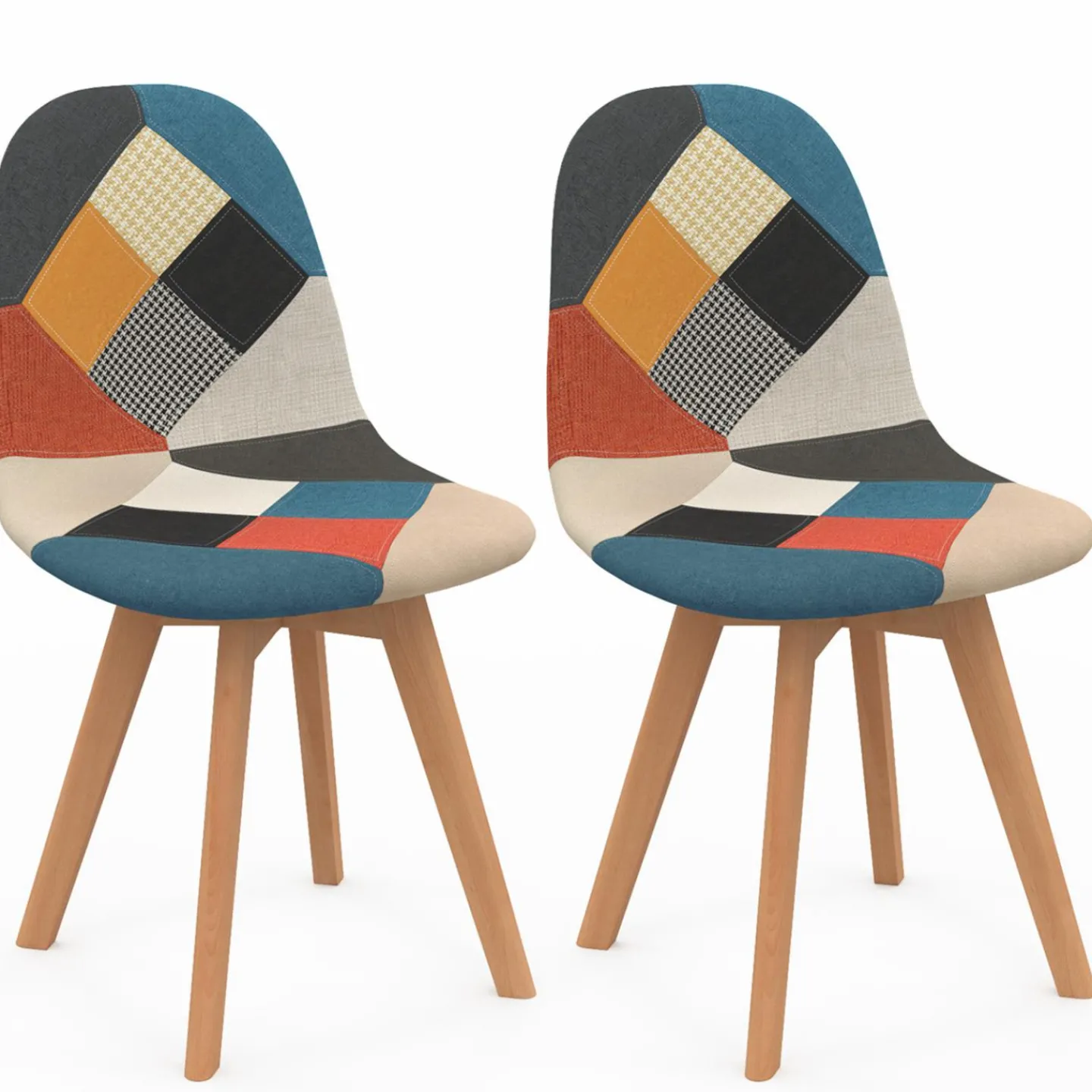 Lot de 2 chaises scandinaves patchworks multicolores*IDMarket Discount