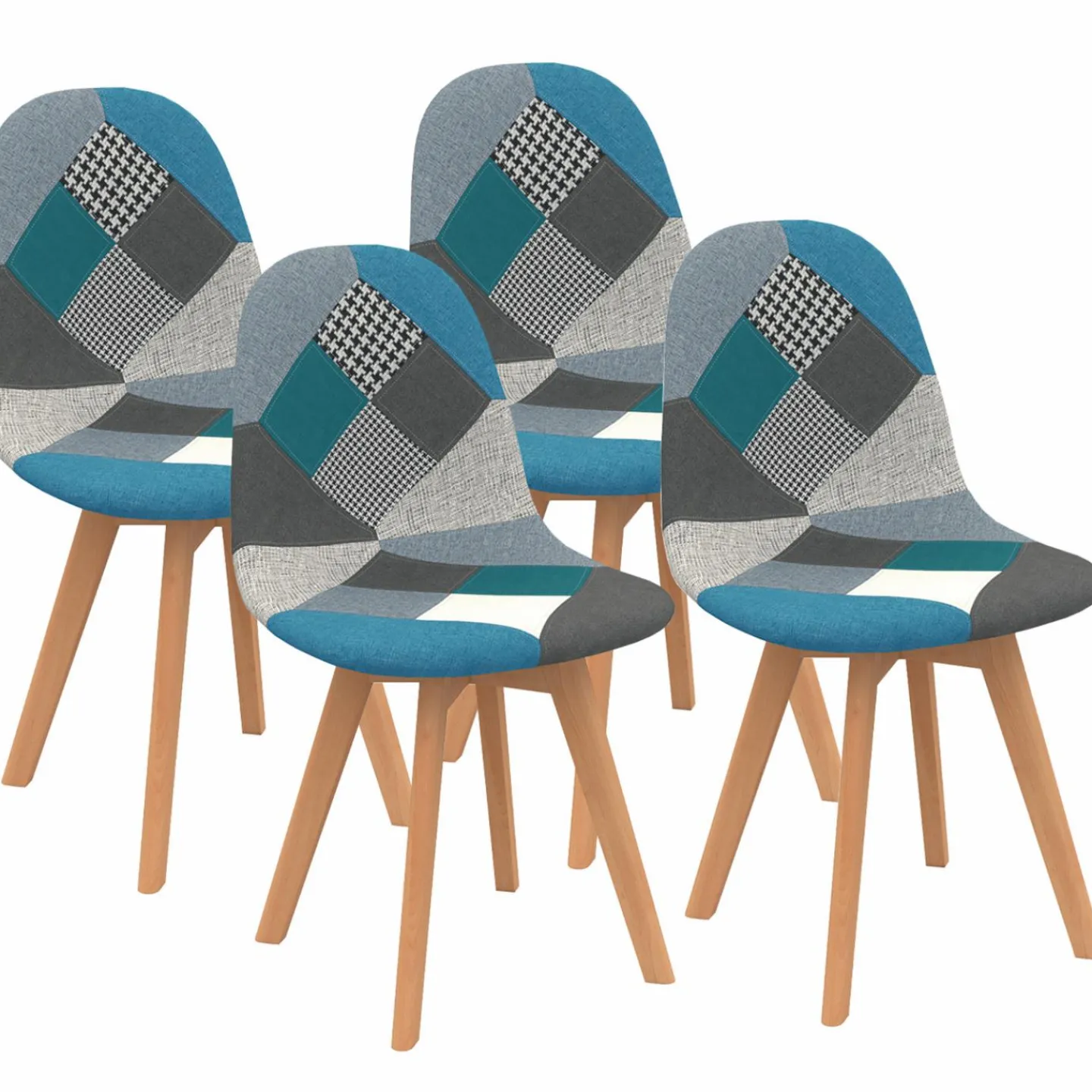 Lot de 4 chaises scandinaves patchworks bleus et gris*IDMarket