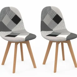Lot de 2 chaises scandinaves patchworks noirs gris blancs*IDMarket New