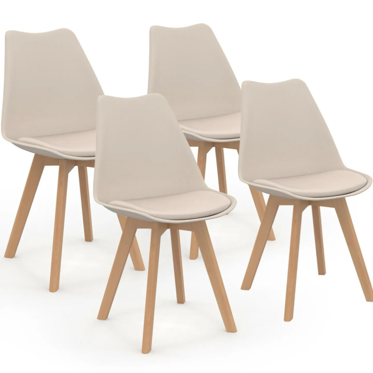 Lot de 4 chaises scandinaves beige pour salle à manger*IDMarket Best