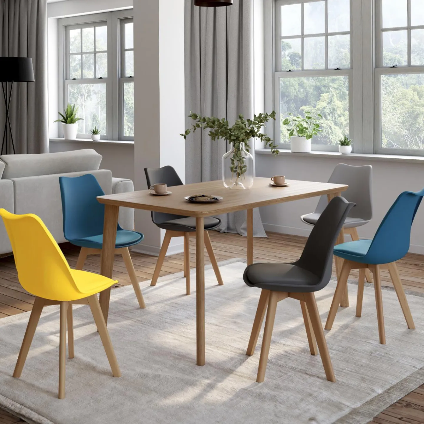 Lot de 6 chaises scandinaves mix color bleues, grises et jaunes*IDMarket New