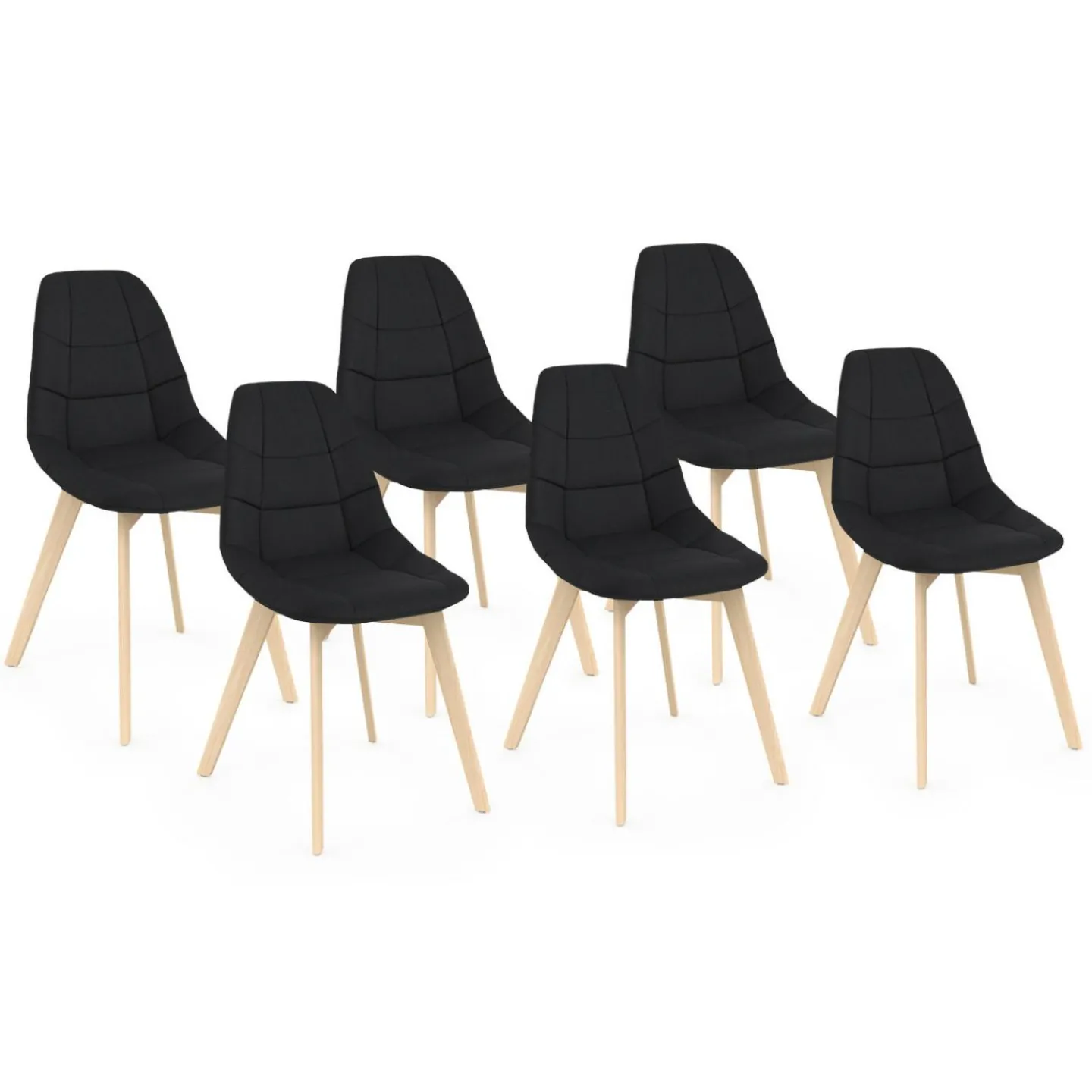 Lot de 6 chaises scandinavesen tissu noir*IDMarket Hot