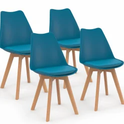 Lot de 4 chaises scandinaves bleu canard*IDMarket New