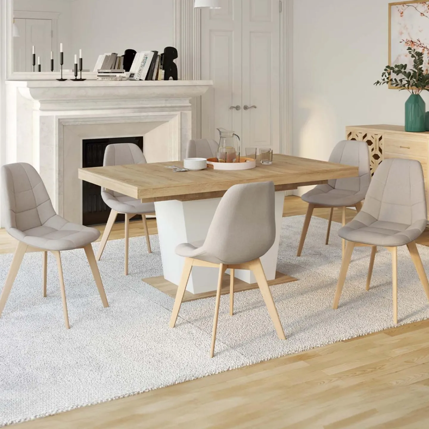Lot de 6 chaises scandinaves en tissu beige pieds en bois*IDMarket Sale