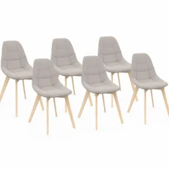 Lot de 6 chaises scandinaves en tissu beige pieds en bois*IDMarket Sale