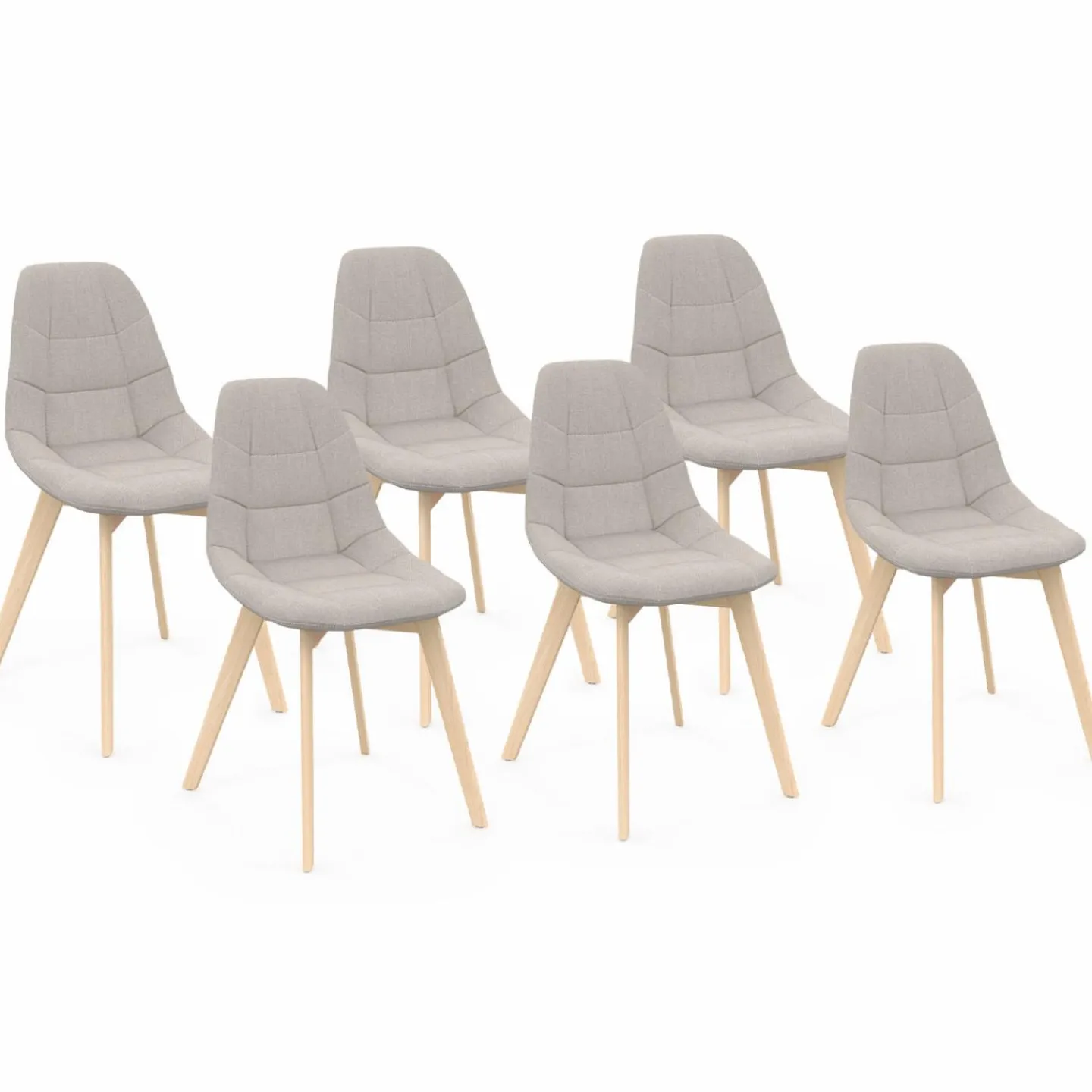 Lot de 6 chaises scandinaves en tissu beige pieds en bois*IDMarket Sale