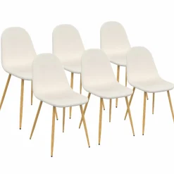 Lot de 6 chaises scandinaves en tissu blanc bouclette pieds en bois*IDMarket Sale