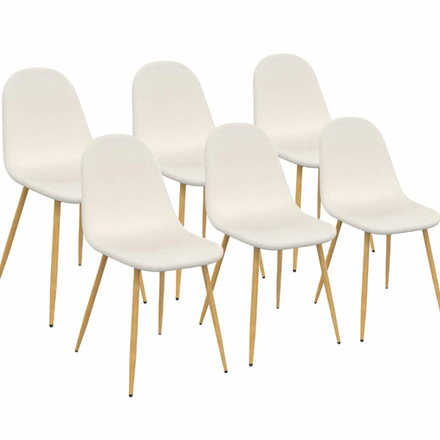Lot de 6 chaises scandinaves en tissu blanc bouclette pieds en bois*IDMarket Sale
