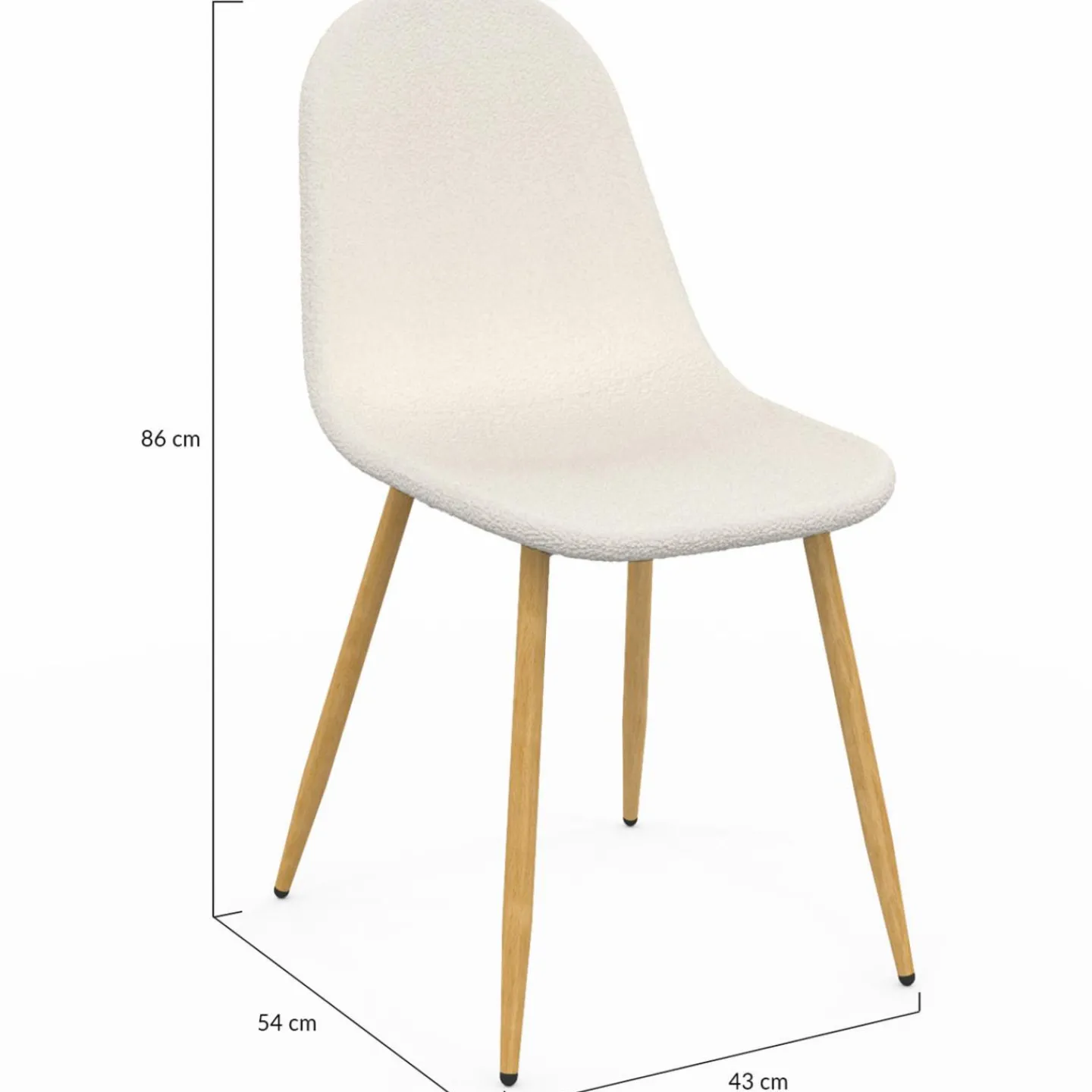 Lot de 6 chaises scandinaves en tissu blanc bouclette pieds en bois*IDMarket Sale