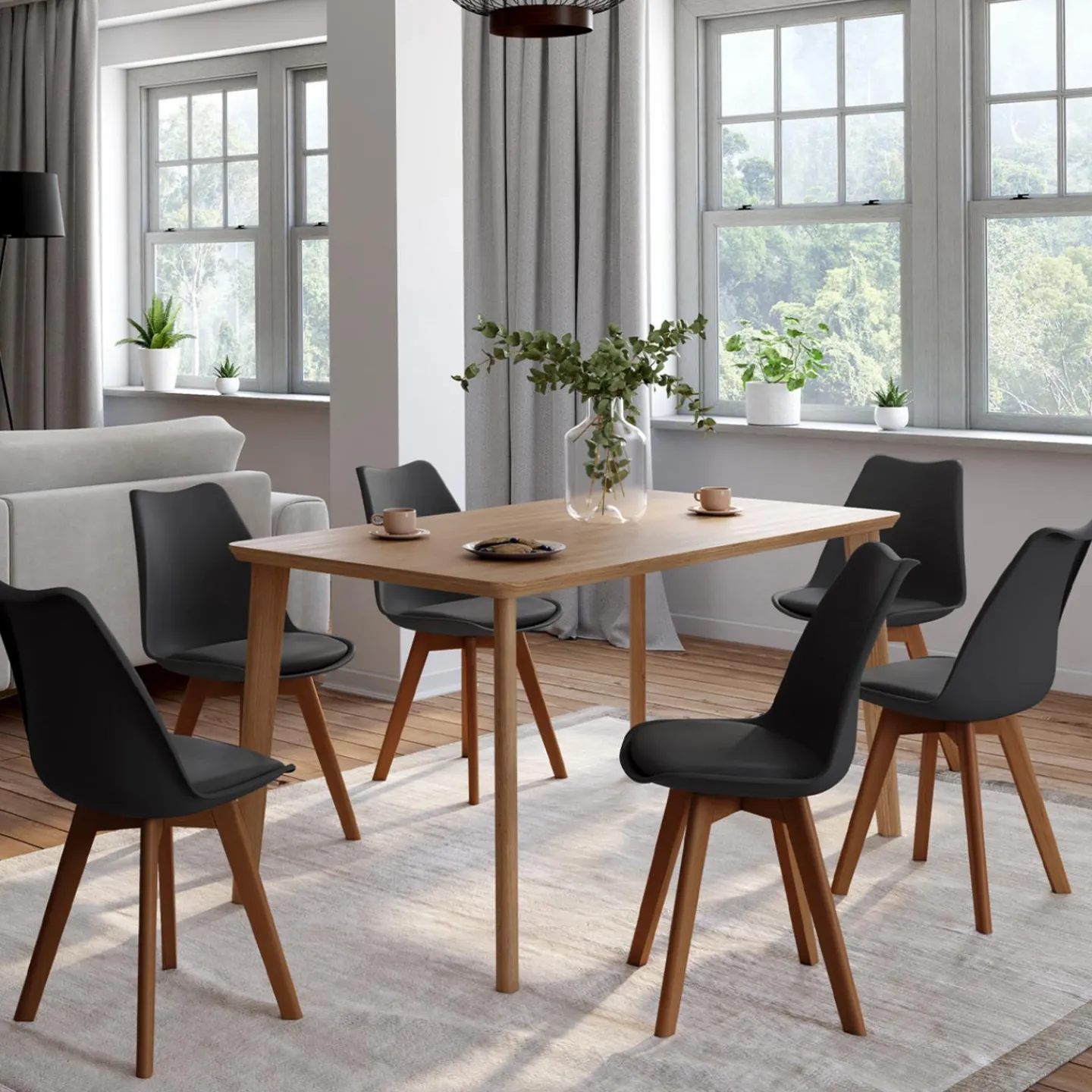 Lot de 6 chaises scandinaves noires avec coussin*IDMarket Sale