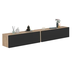 Lot de 2 consoles étagères suspendues couleur bois et porte noir*IDMarket Sale