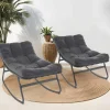 Lot de 2 fauteuils de jardin à bascule métal gris anthracite avec coussins*IDMarket