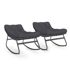 Lot de 2 fauteuils de jardin à bascule métal gris anthracite avec coussins*IDMarket