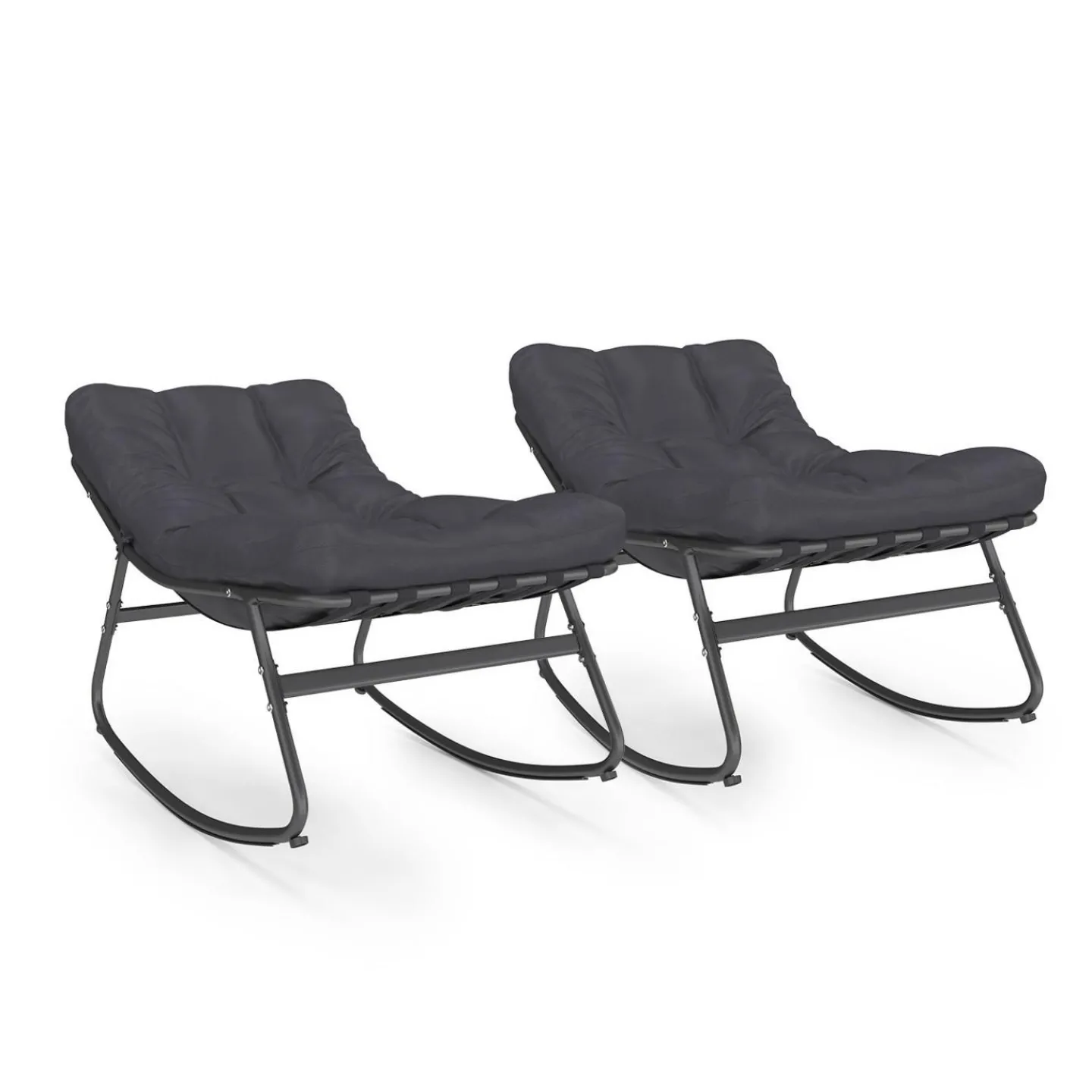 Lot de 2 fauteuils de jardin à bascule métal gris anthracite avec coussins*IDMarket