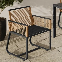 Lot de 2 fauteuils de jardin métal noir et cordage rotin clair*IDMarket New