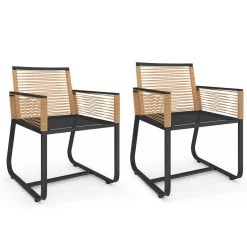 Lot de 2 fauteuils de jardin métal noir et cordage rotin clair*IDMarket New