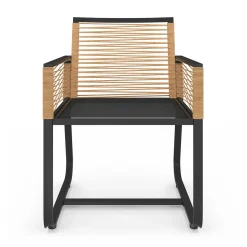 Lot de 2 fauteuils de jardin métal noir et cordage rotin clair*IDMarket New