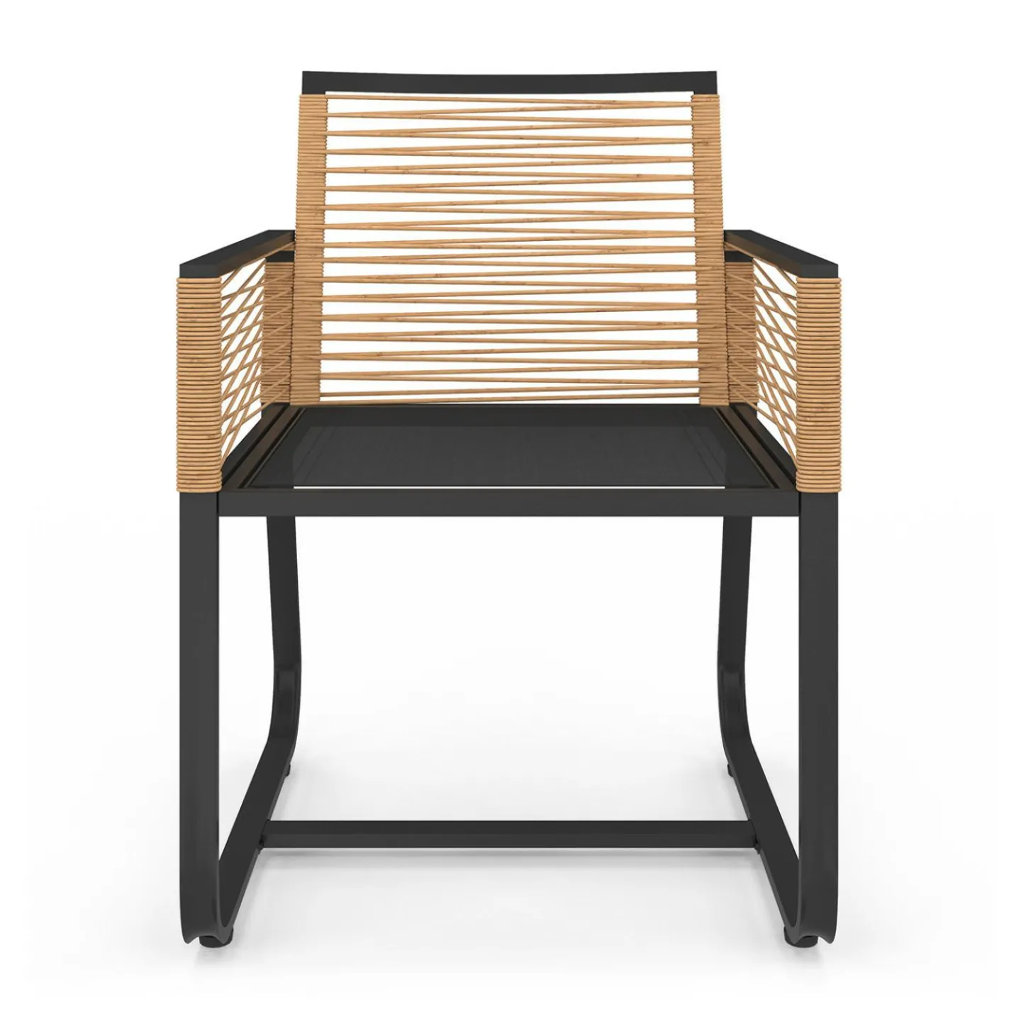 Lot de 2 fauteuils de jardin métal noir et cordage rotin clair*IDMarket New