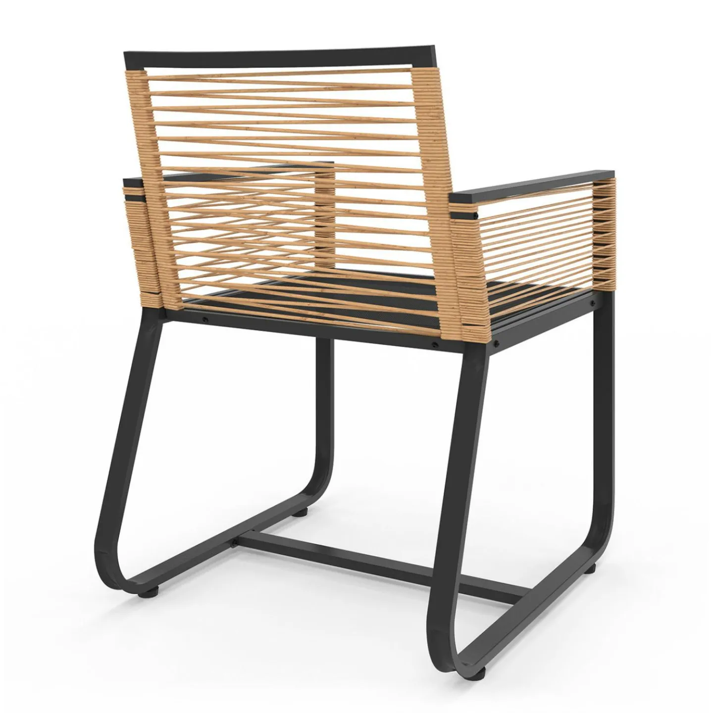 Lot de 2 fauteuils de jardin métal noir et cordage rotin clair*IDMarket New