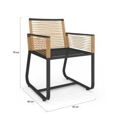 Lot de 2 fauteuils de jardin métal noir et cordage rotin clair*IDMarket New