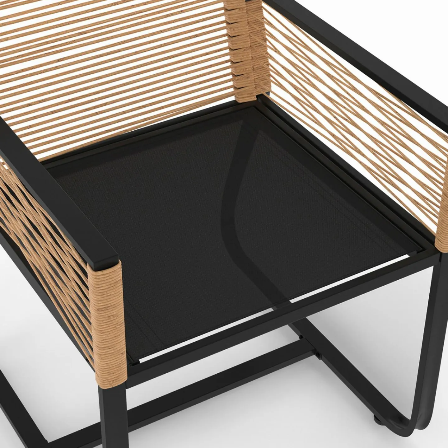 Lot de 2 fauteuils de jardin métal noir et cordage rotin clair*IDMarket New