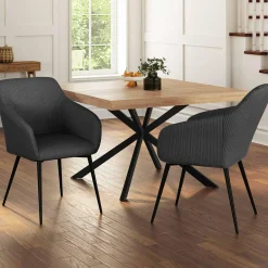 Lot de 2 fauteuils de table avec accoudoirs en velours côtelé gris*IDMarket Clearance