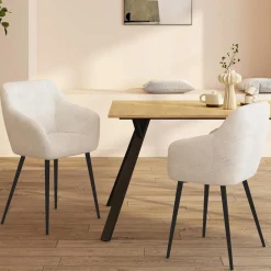 Lot de 2 fauteuils de table blancs en tissu bouclette*IDMarket Clearance