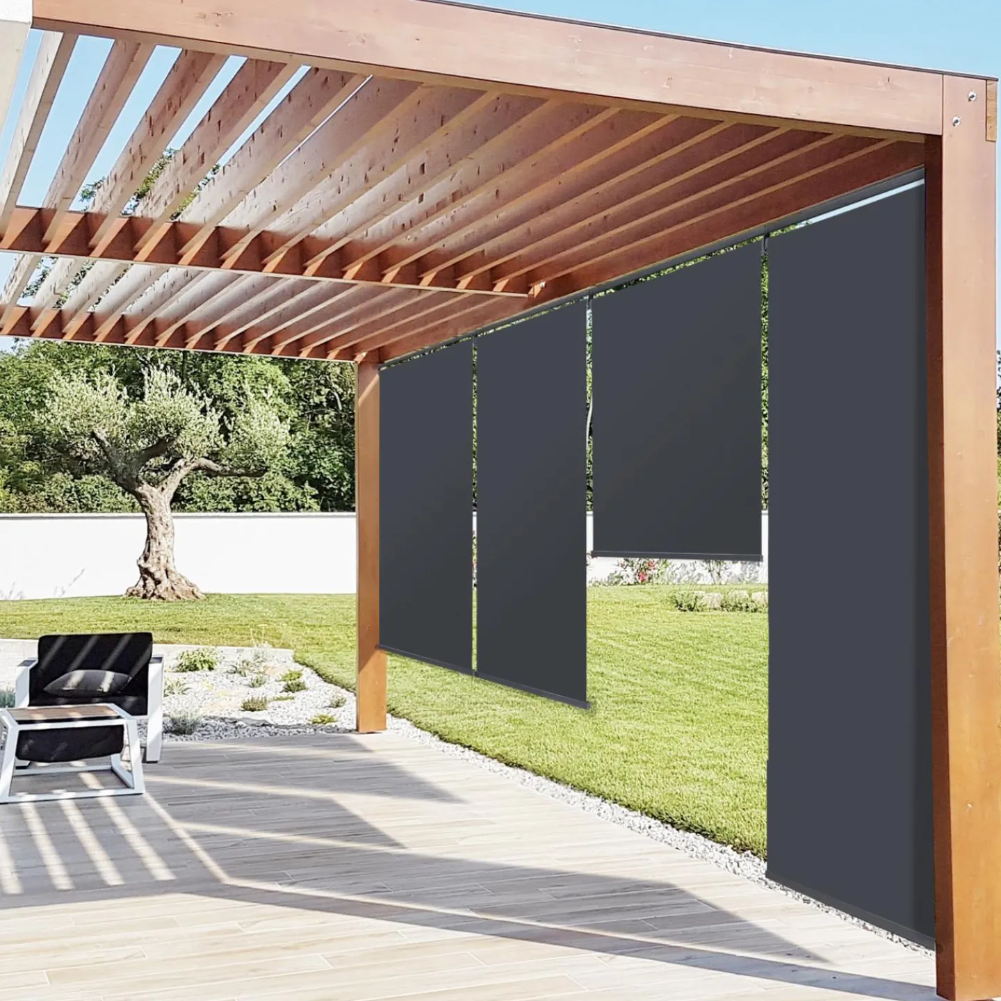 Lot de 2 stores enrouleurs gris pour pergola*IDMarket Online