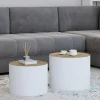 Lot de 2 tables basses cylindres gigognes bois et blanc*IDMarket Best