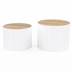 Lot de 2 tables basses cylindres gigognes bois et blanc*IDMarket Best