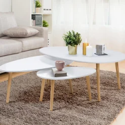 Lot de 3 tables basses de salon gigognes scandinaves laquées blanc*IDMarket Outlet