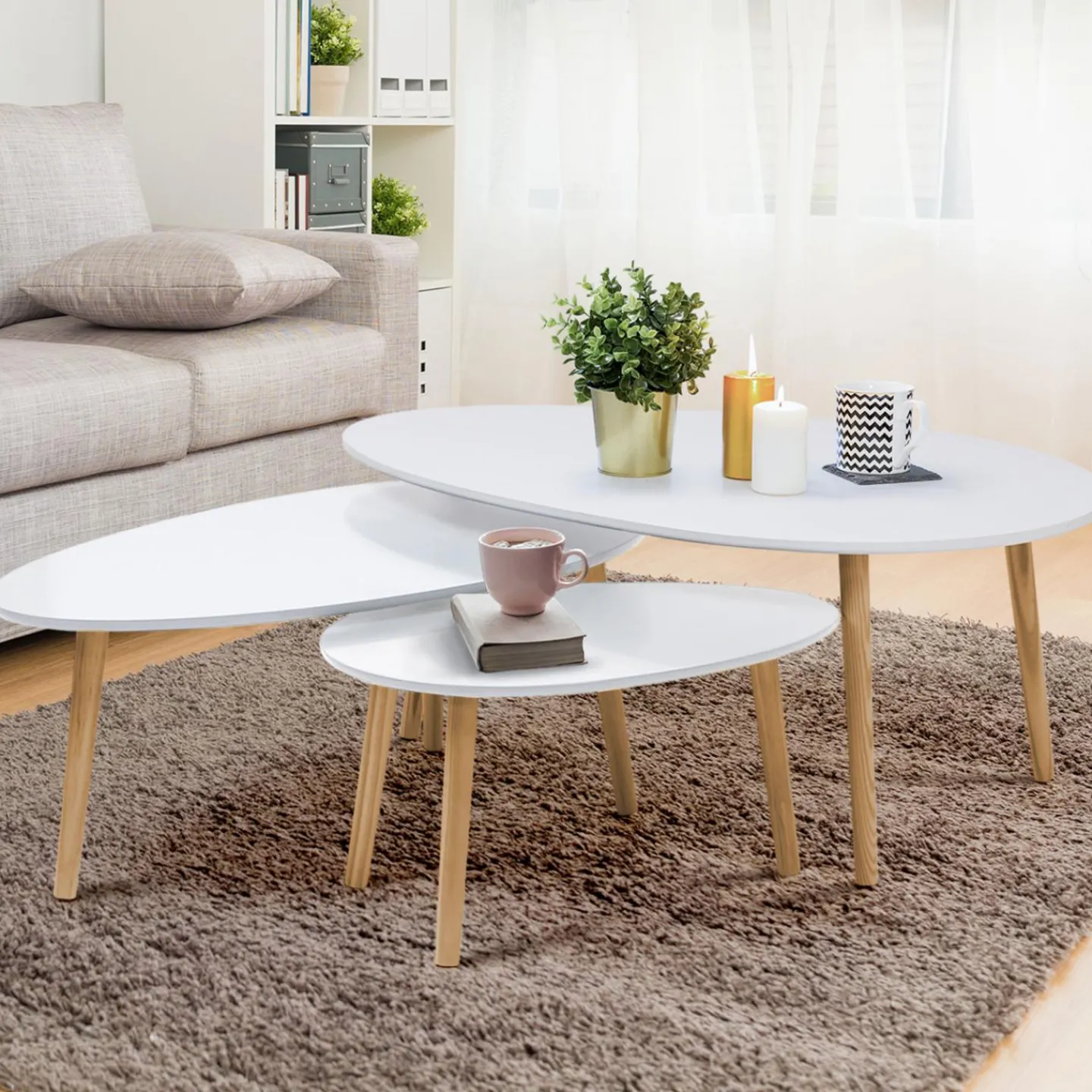 Lot de 3 tables basses de salon gigognes scandinaves laquées blanc*IDMarket Outlet