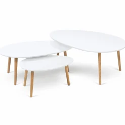 Lot de 3 tables basses de salon gigognes scandinaves laquées blanc*IDMarket Outlet