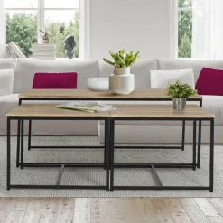 Lot de 3 tables basses de salon gigognes industrielles*IDMarket Hot
